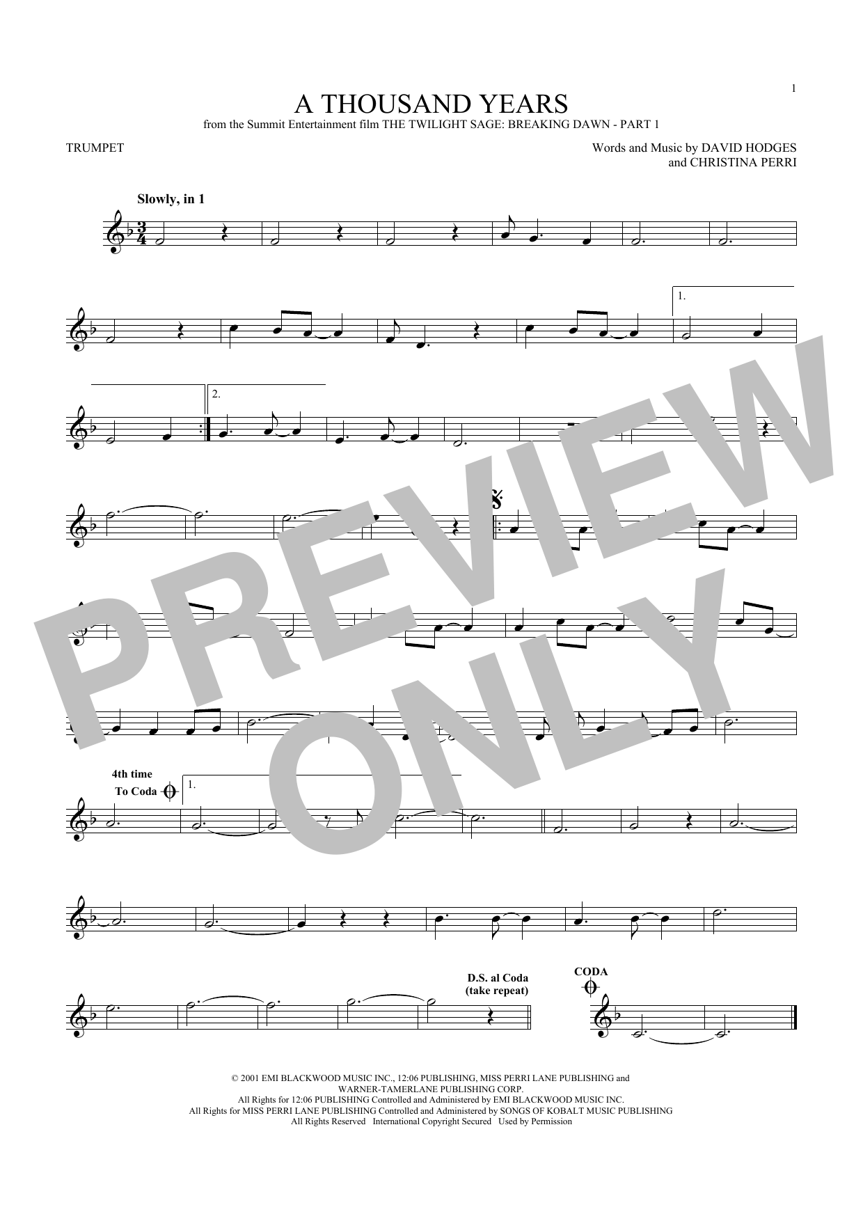Produktgalerie: Seite 1 von 1 A Thousand Years, Christina Perri, Trompete