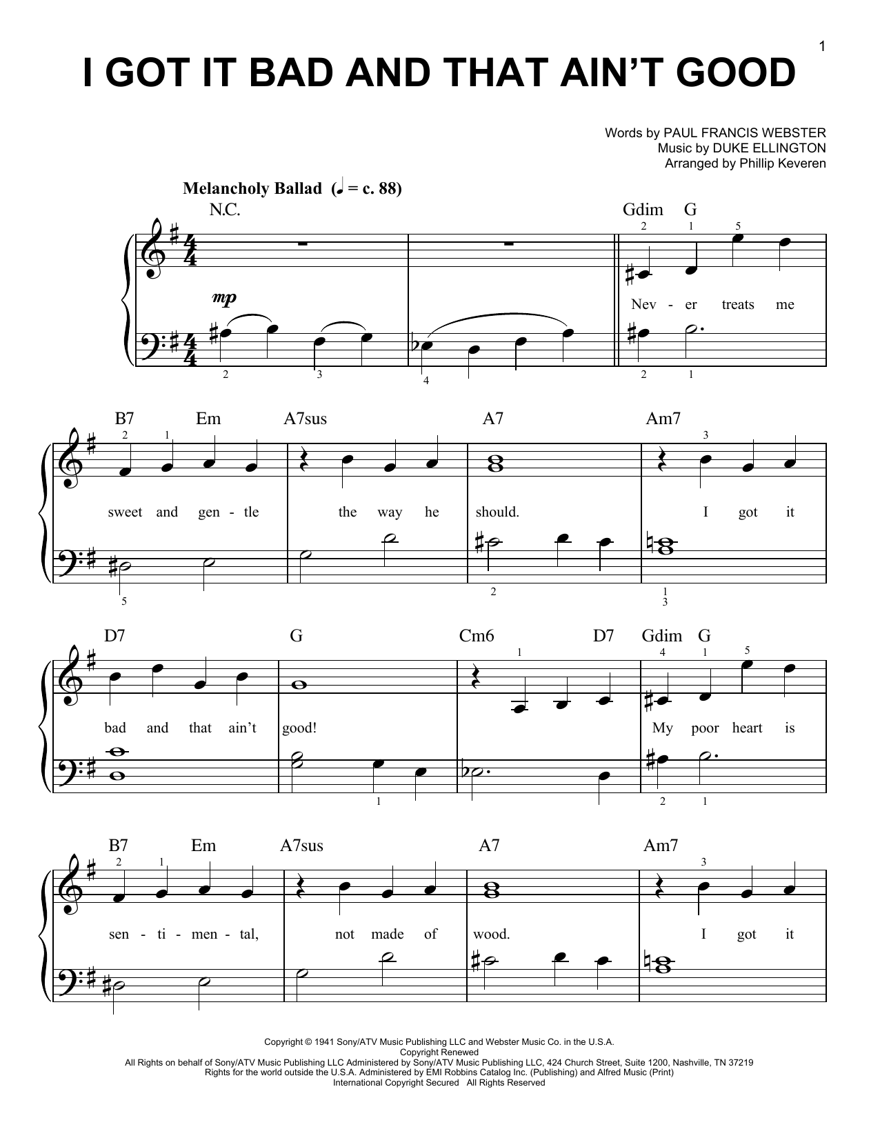 Product picture to: I Got It Bad And That Ain't Good (arr. Phillip Keveren)