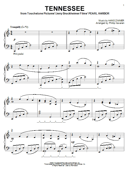 Product gallery: Page 1 of 1 Tennessee (arr. Phillip Keveren), Hans Zimmer