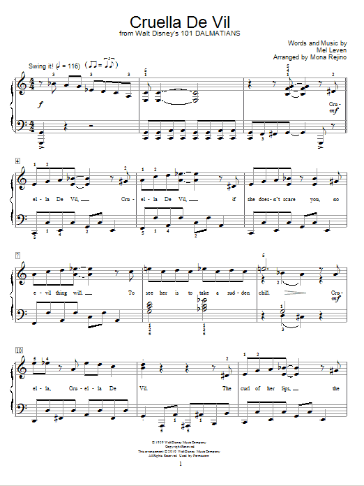 Product picture to: Cruella De Vil (from 101 Dalmations) (arr. Mona Rejino)