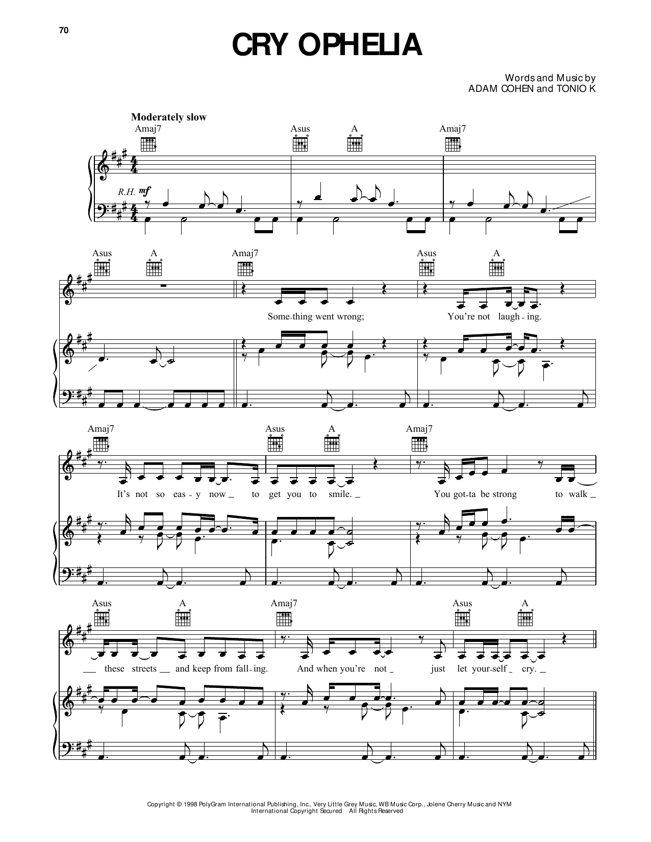 Produktgalerie: Seite 1 von 1 Cry Ophelia (from Dawson's Creek), Adam Cohen, Gesang, Gitarre, Klavier