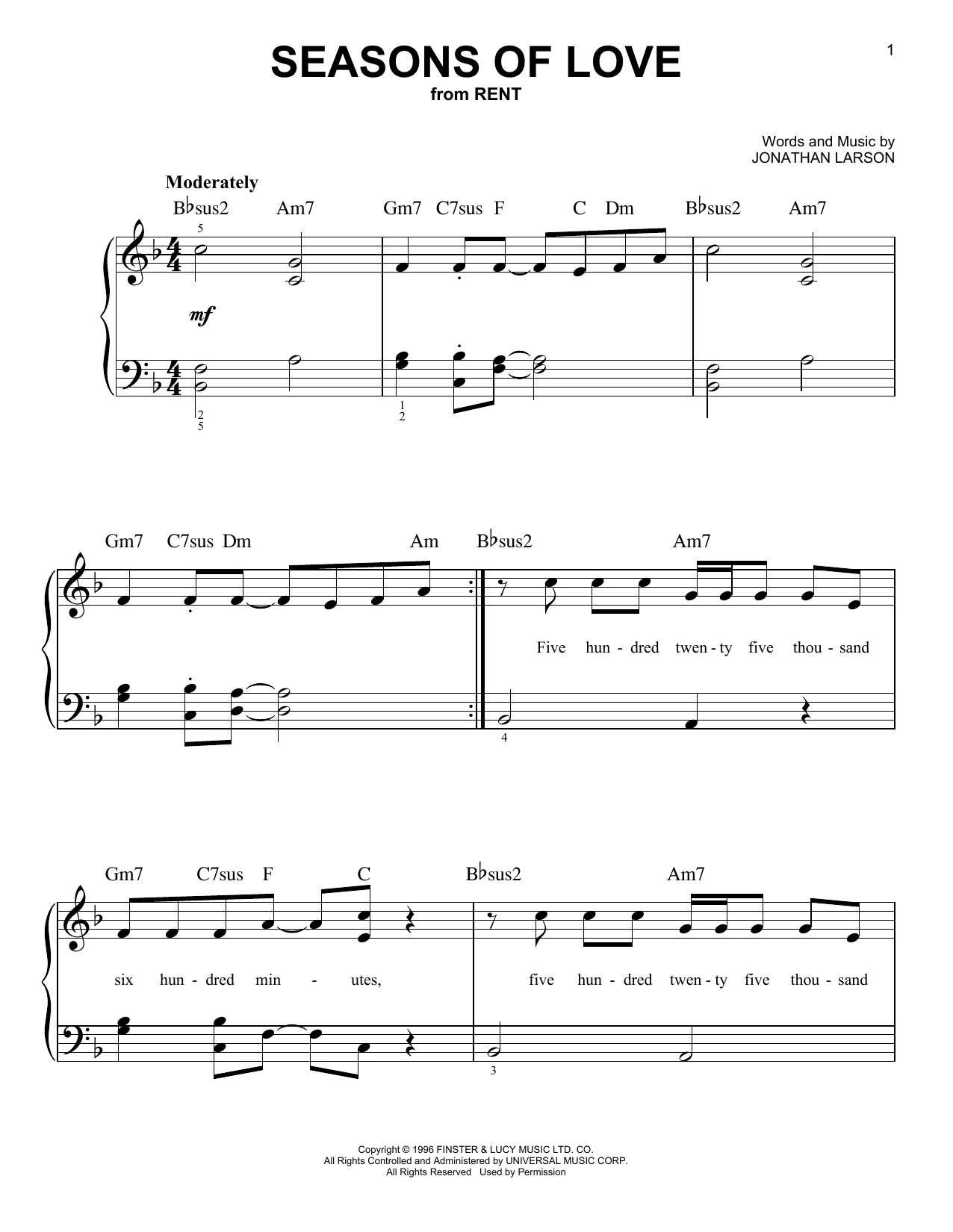 Produktgalerie: Seite 1 von 1 Seasons Of Love (from Rent), Jonathan Larson, Klavier