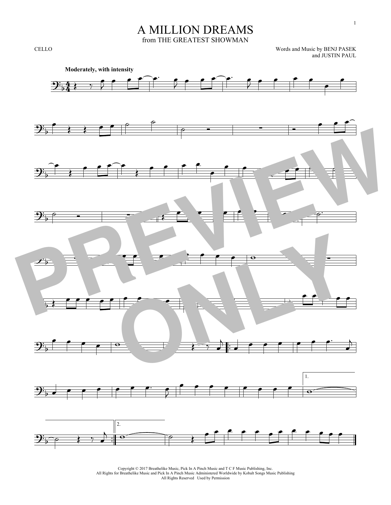 Produktgalerie: Seite 1 von 1 A Million Dreams (from The Greatest Showman), Pasek & Paul, Violoncello