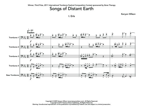 Product gallery: Page 1 of 11 Songs of Distant Earth, , (Trombone Quintet)