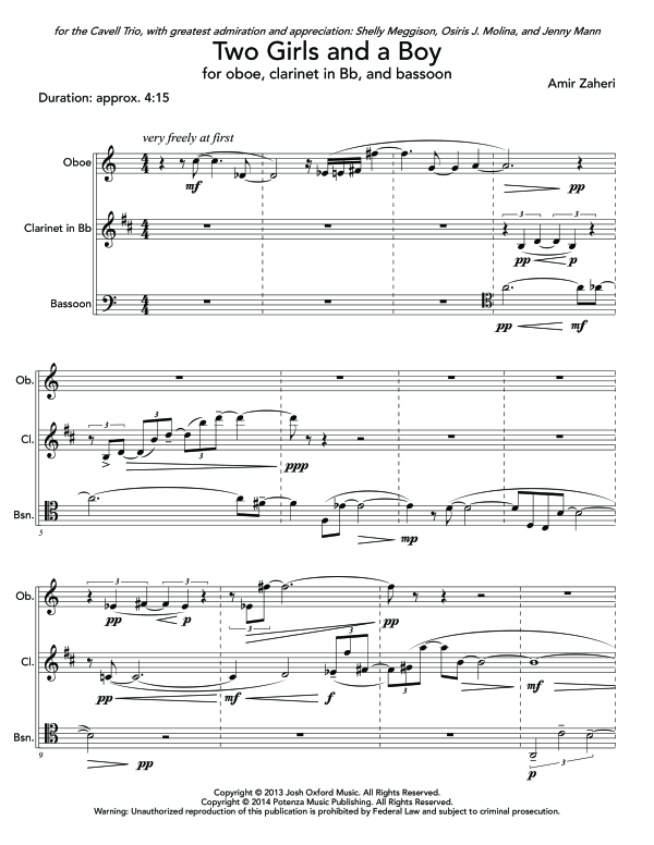 Product gallery: Page 1 of 11 Two Girls and a Boy, , (woodwind trio oboe, clarinet and bassoon)
