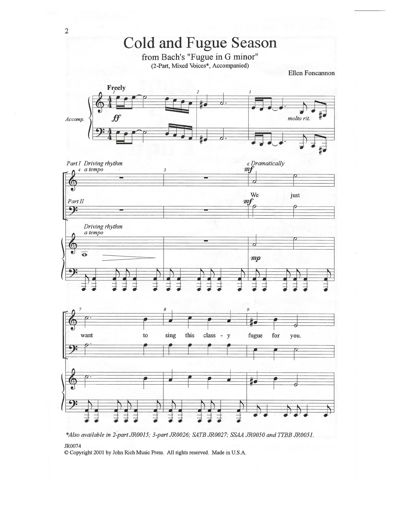 Product picture to: Cold and Fugue Season (arr. Ellen Foncannon)