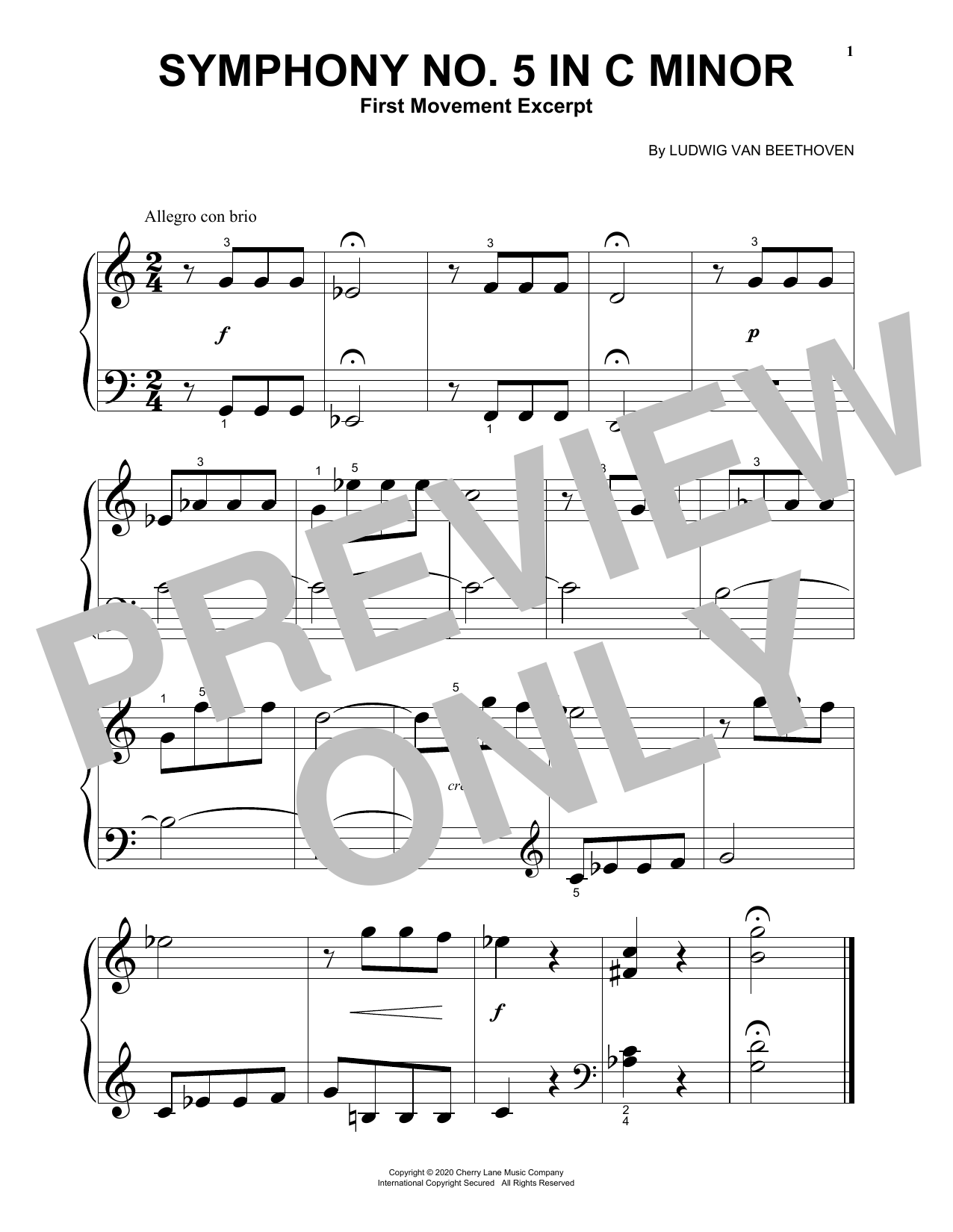 Product gallery: Page 1 of 1 Symphony No. 5 In C Minor, First Movement Excerpt, Ludwig Van Beethoven