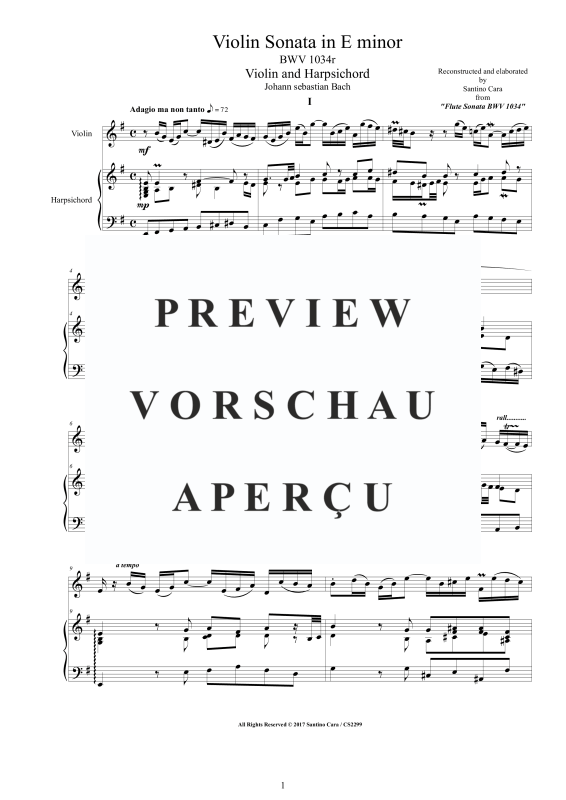 Product gallery: Page 2 of 11 Violin Sonate in E-Moll BWV 1034R, , Violin and Harpsichord/Piano