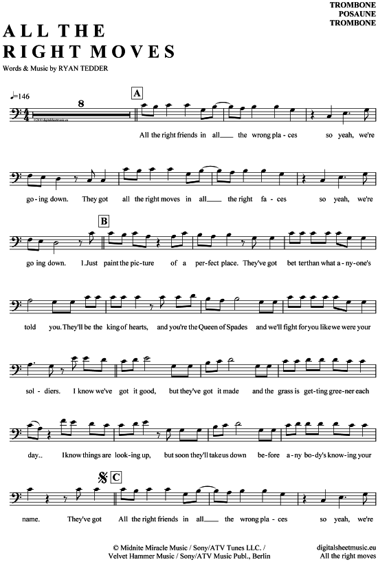 Product gallery: Page 1 of 4 All the right moves , OneRepublic, (Posaune / Bariton)