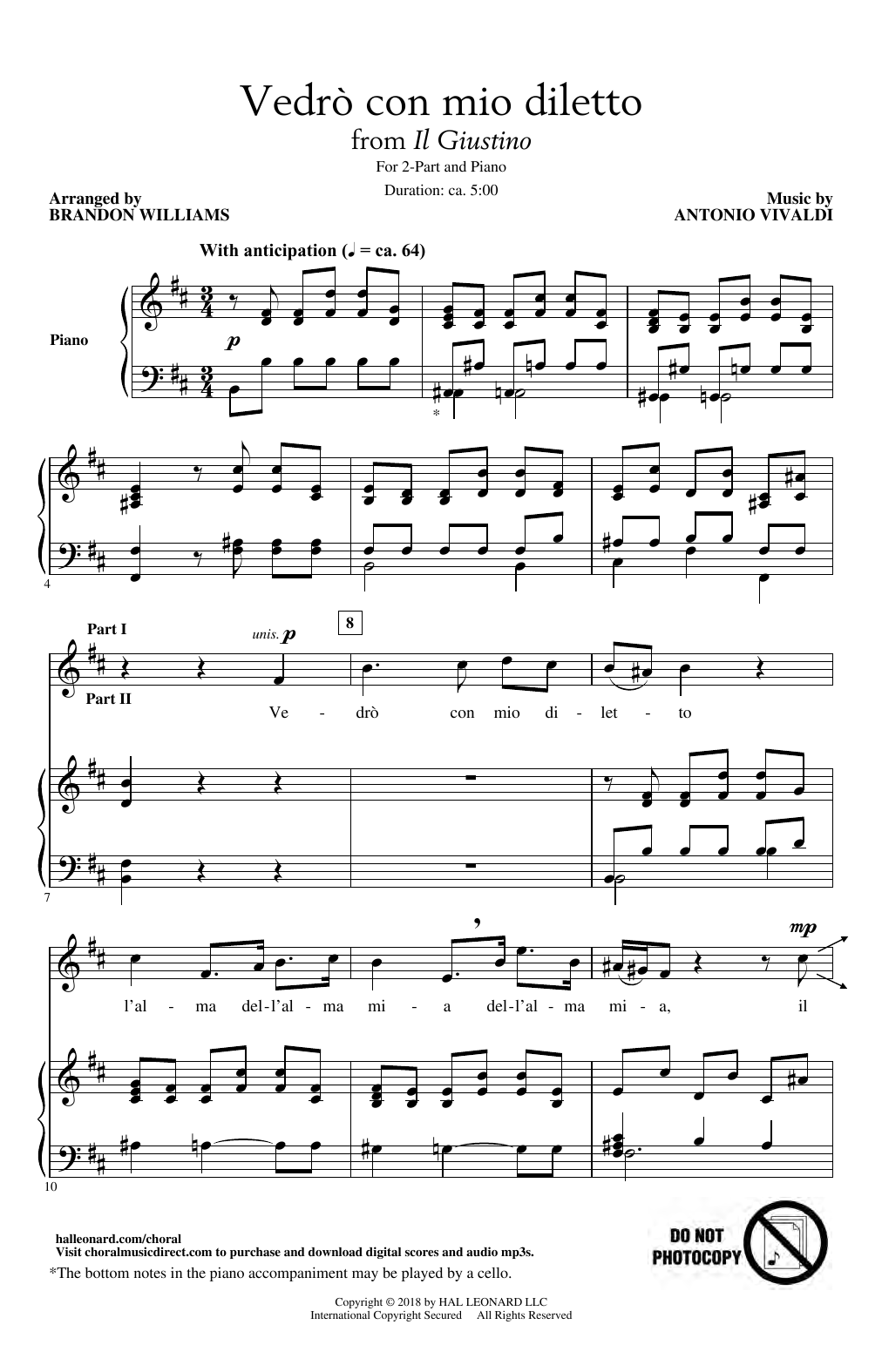 Product picture to: Vedro Con Mio Diletto (arr. Brandon Williams)