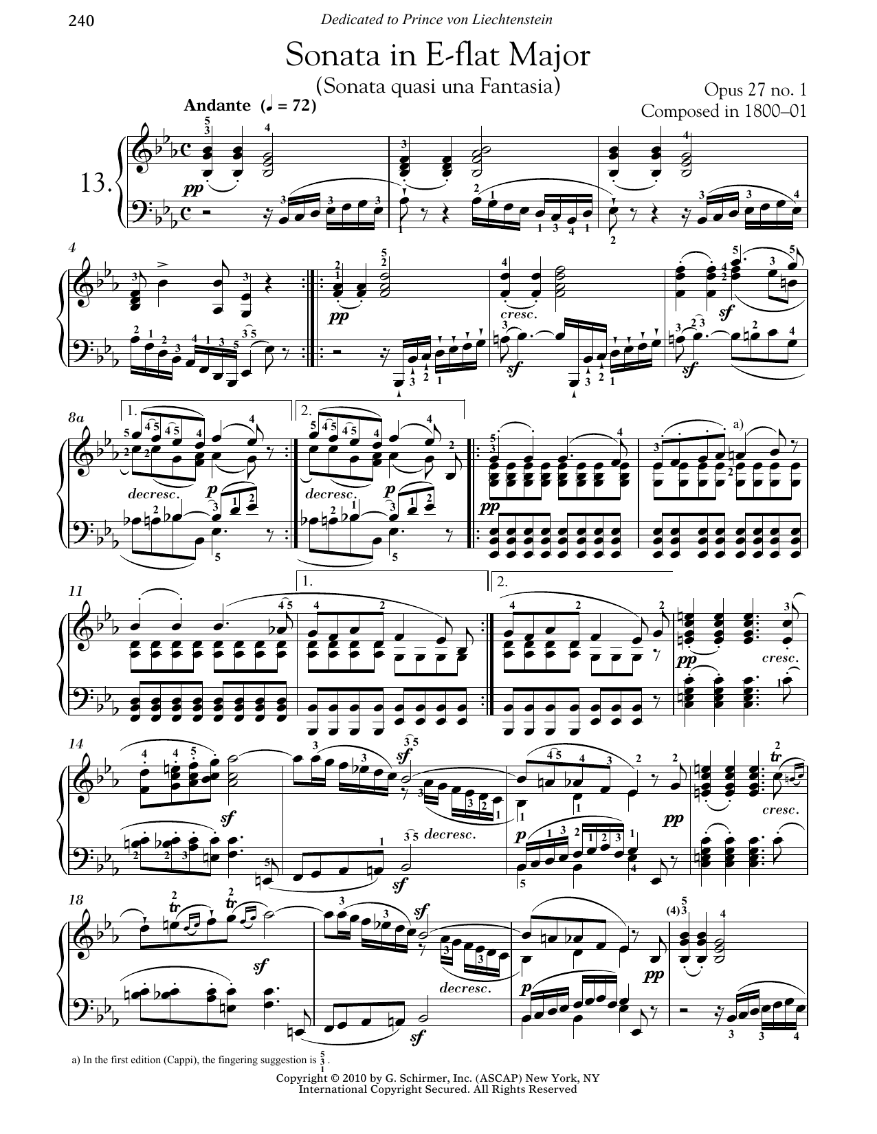 Product gallery: Page 1 of 1 Piano Sonata No. 13 In E-flat Major, Op. 27, No. 1, Ludwig Van Beethoven