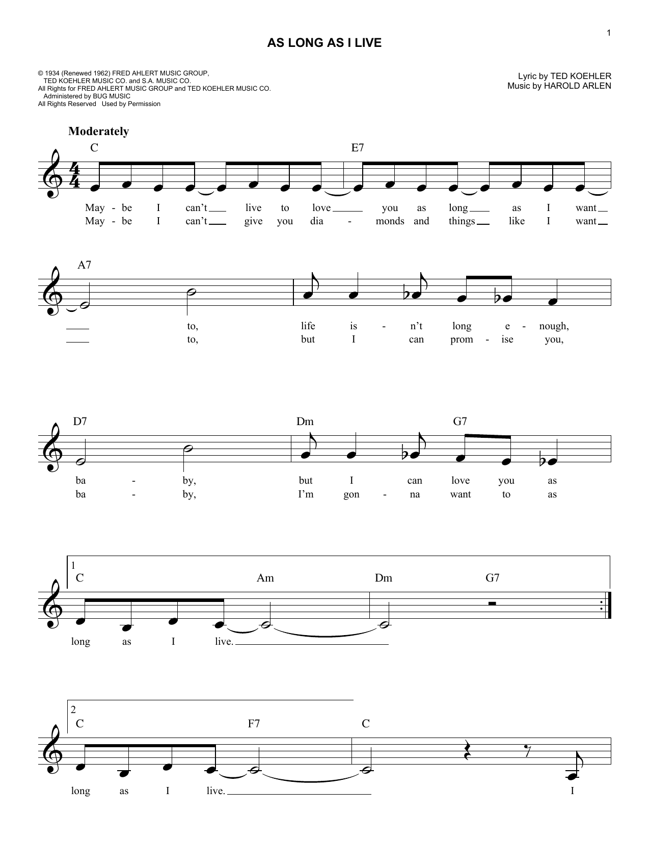 Product gallery: Page 1 of 1 As Long As I Live, Harold Arlen