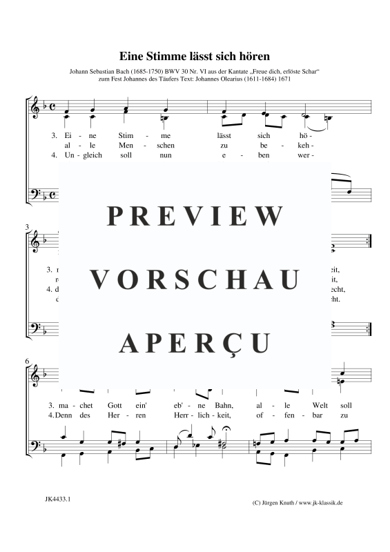 Produktbild zu: Eine Stimme lässt sich hören (aus: Kantate BWV 30 Nr. VI )Johann Sebastian Bach