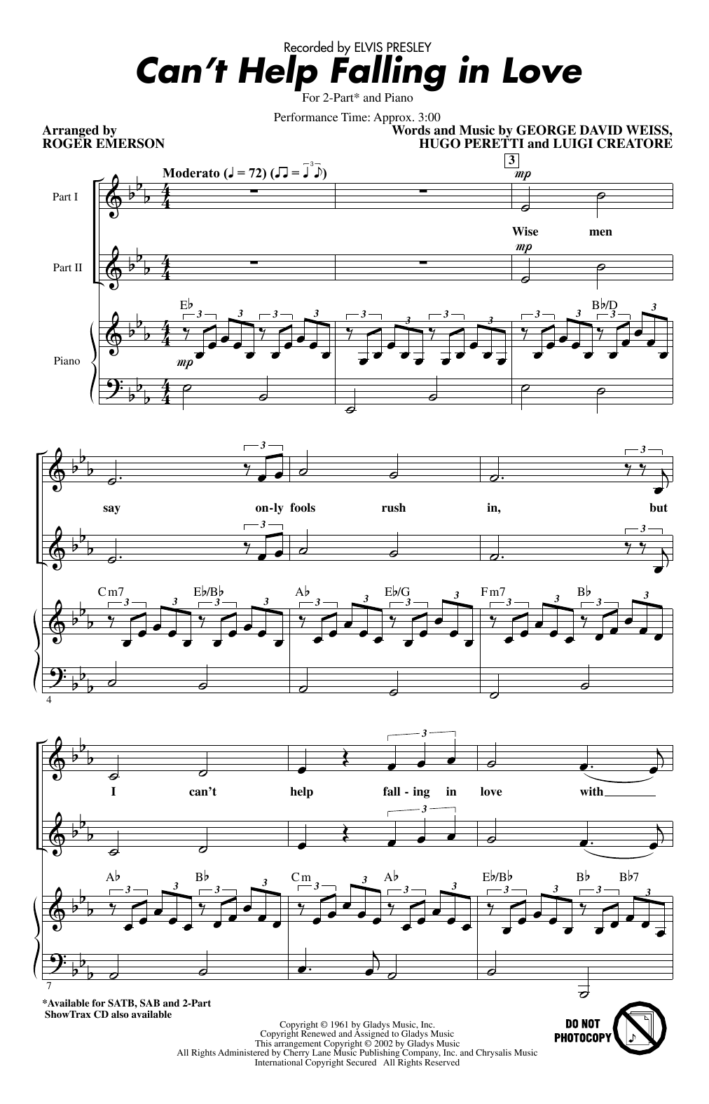 Produktgalerie: Seite 1 von 1 Can't Help Falling In Love (arr. Roger Emerson), Elvis Presley, Chor