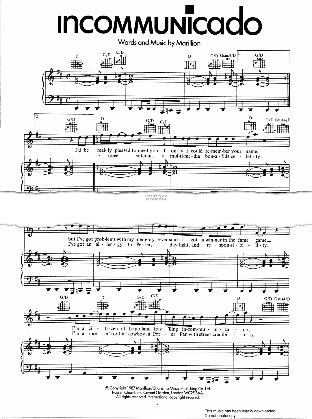 Product gallery: Page 1 of 1 Incommunicado, Marillion