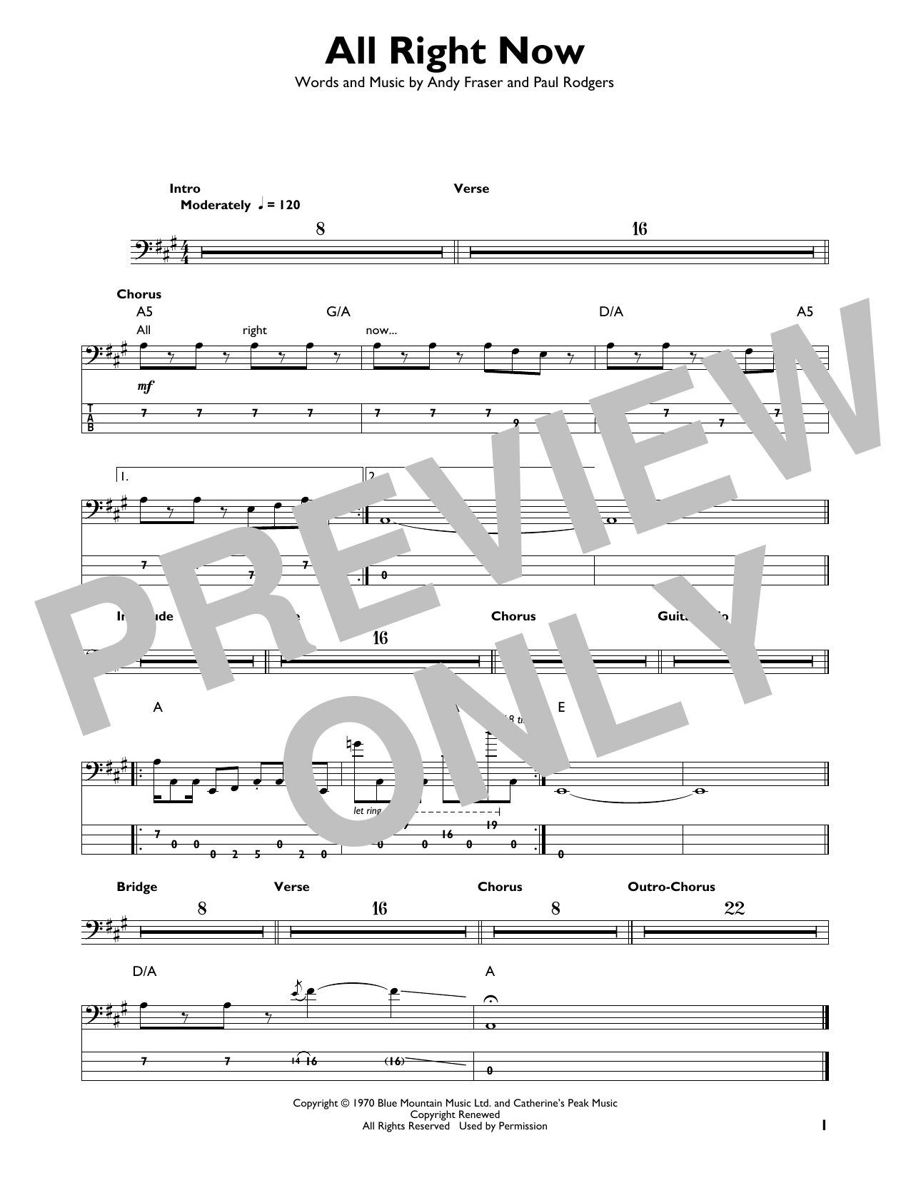 Produktgalerie: Seite 1 von 1 All Right Now, Free, E-Bass, Gitarre