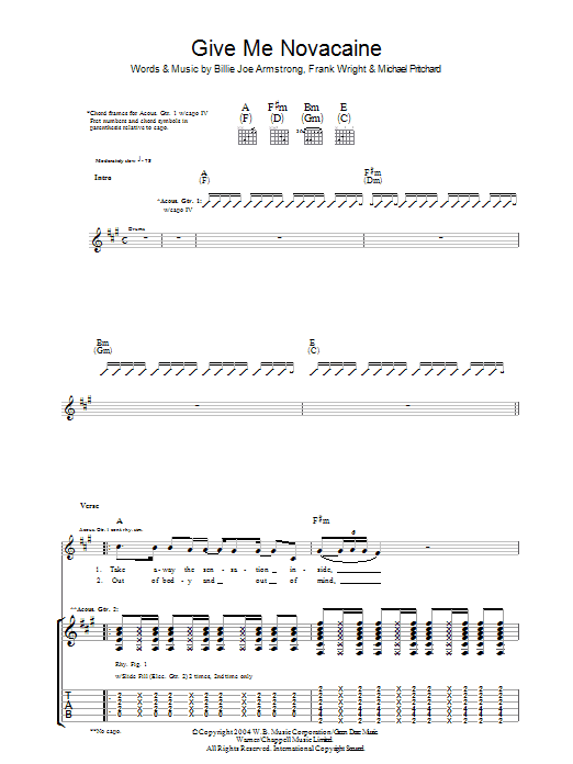 Produktgalerie: Seite 1 von 1 Give Me Novacaine, Green Day, Gitarre