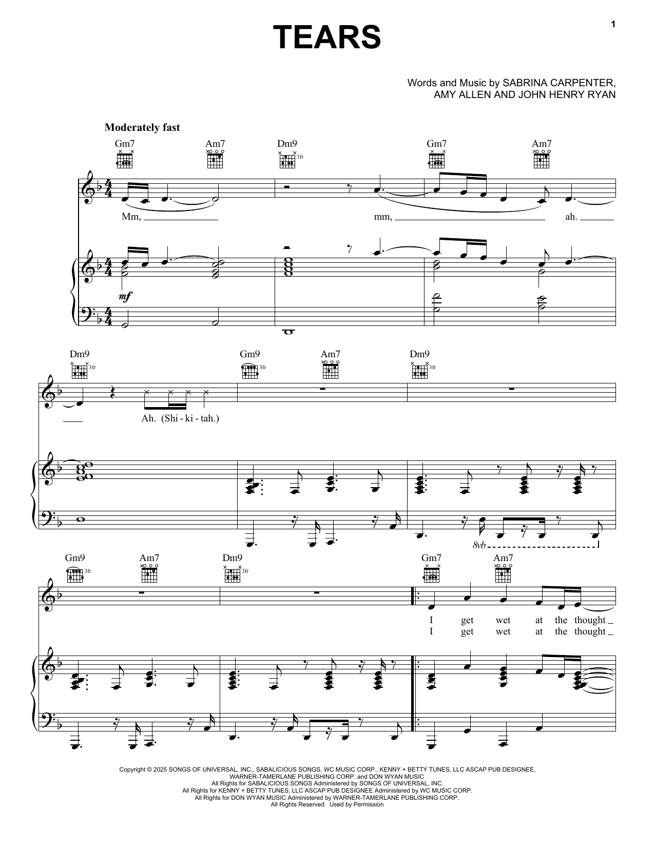 Produktgalerie: Seite 1 von 1 Tears, Sabrina Carpenter, Gesang, Gitarre, Klavier