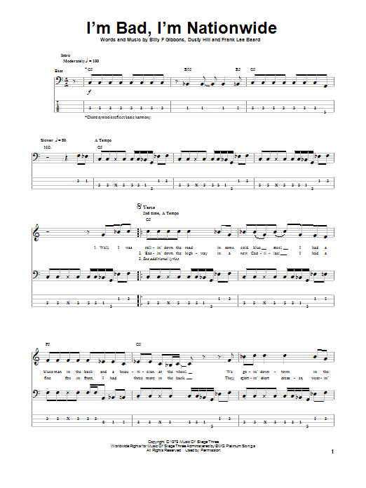 Produktgalerie: Seite 1 von 1 I'm Bad, I'm Nationwide, ZZ Top, E-Bass