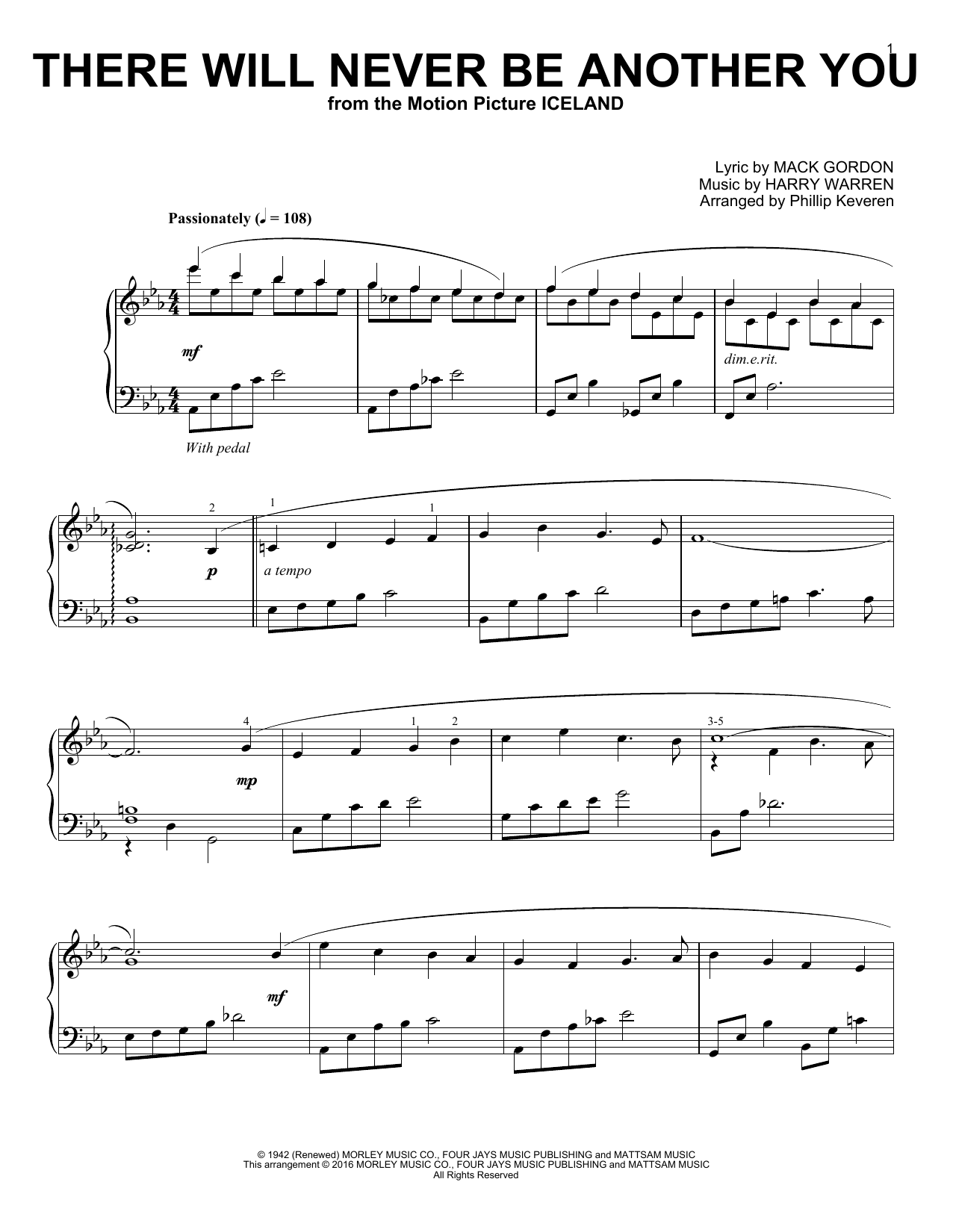 Product gallery: Page 1 of 1 There Will Never Be Another You (arr. Phillip Keveren), Mack Gordon