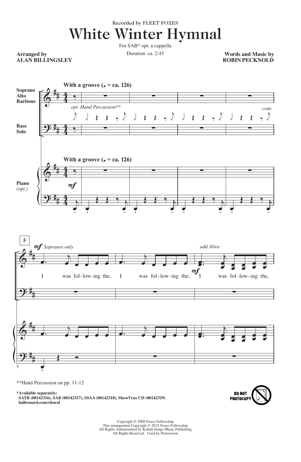 Product picture to: White Winter Hymnal (arr. Alan Billingsley)