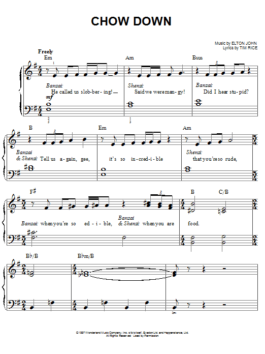 Produktbild zu: Chow Down (from The Lion King: Broadway Musical)