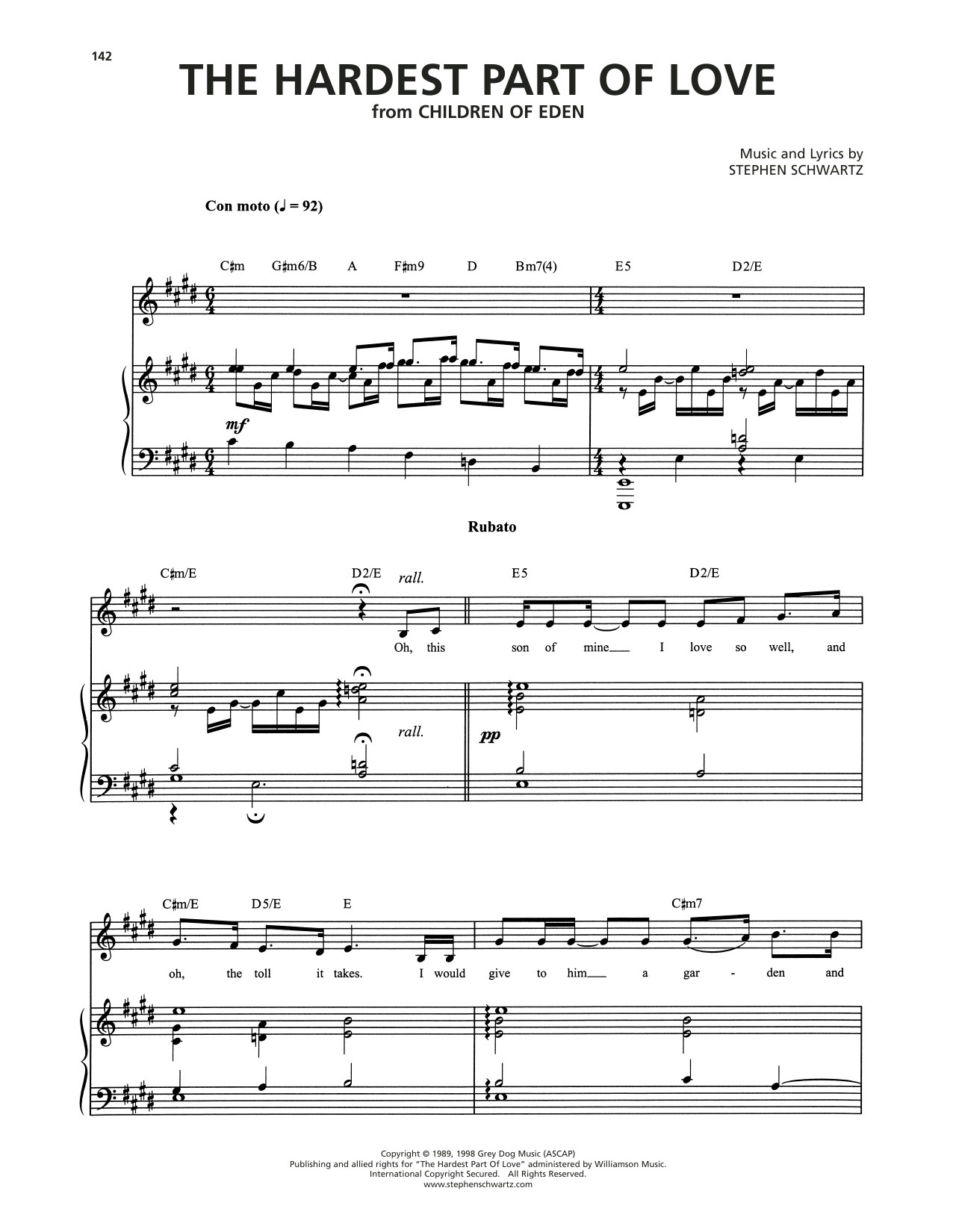 Produktgalerie: Seite 1 von 1 The Hardest Part Of Love (from Children of Eden), Stephen Schwartz, Gesang, Klavier