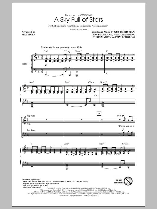 Produktgalerie: Seite 1 von 1 A Sky Full Of Stars (arr. Mac Huff), Coldplay, Chor