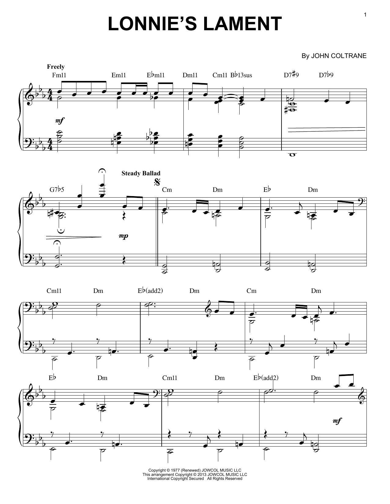Product gallery: Page 1 of 1 Lonnie's Lament (arr. Brent Edstrom), John Coltrane