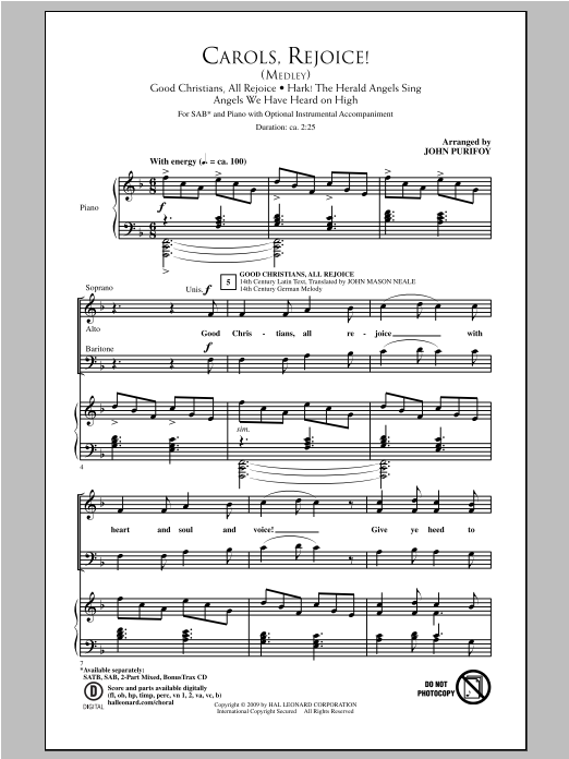 Product gallery: Page 1 of 1 Carols, Rejoice (Medley), John Purifoy