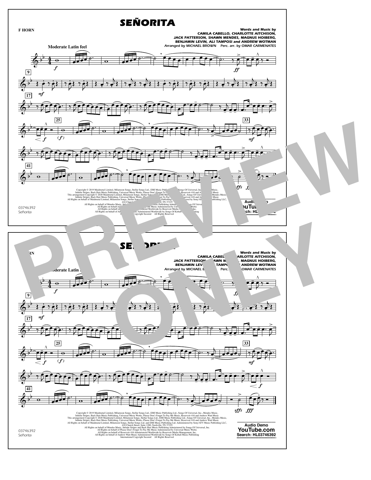 Product picture to: Señorita (arr. Carmenates and Brown) - F Horn