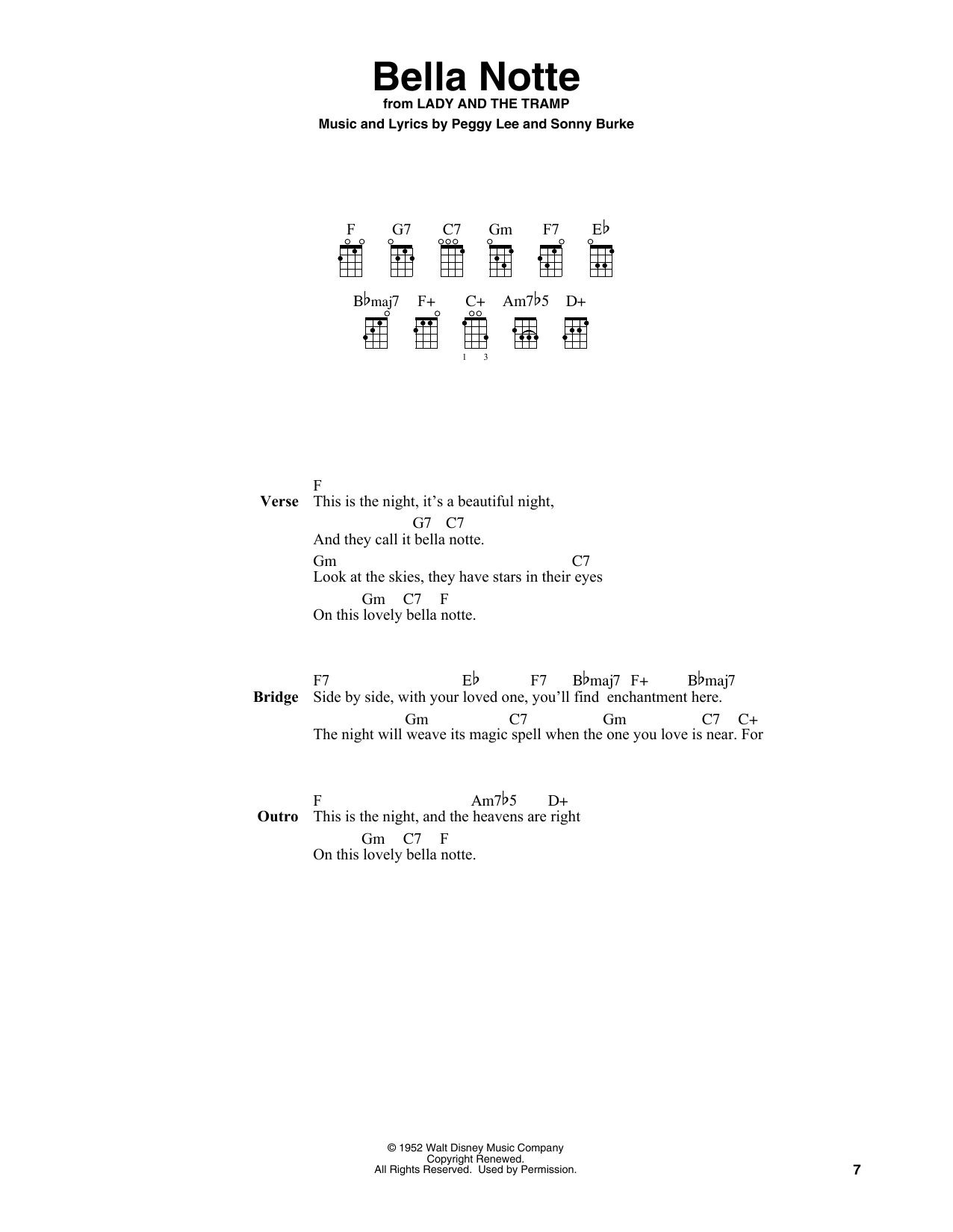 Produktgalerie: Seite 1 von 1 Bella Notte (This Is The Night) (from Lady And The Tramp) (arr. Fred Sokolow), Peggy Lee, Ukulele