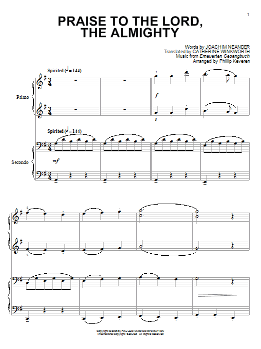 Produktbild zu: Praise To The Lord, The Almighty (arr. Phillip Keveren)