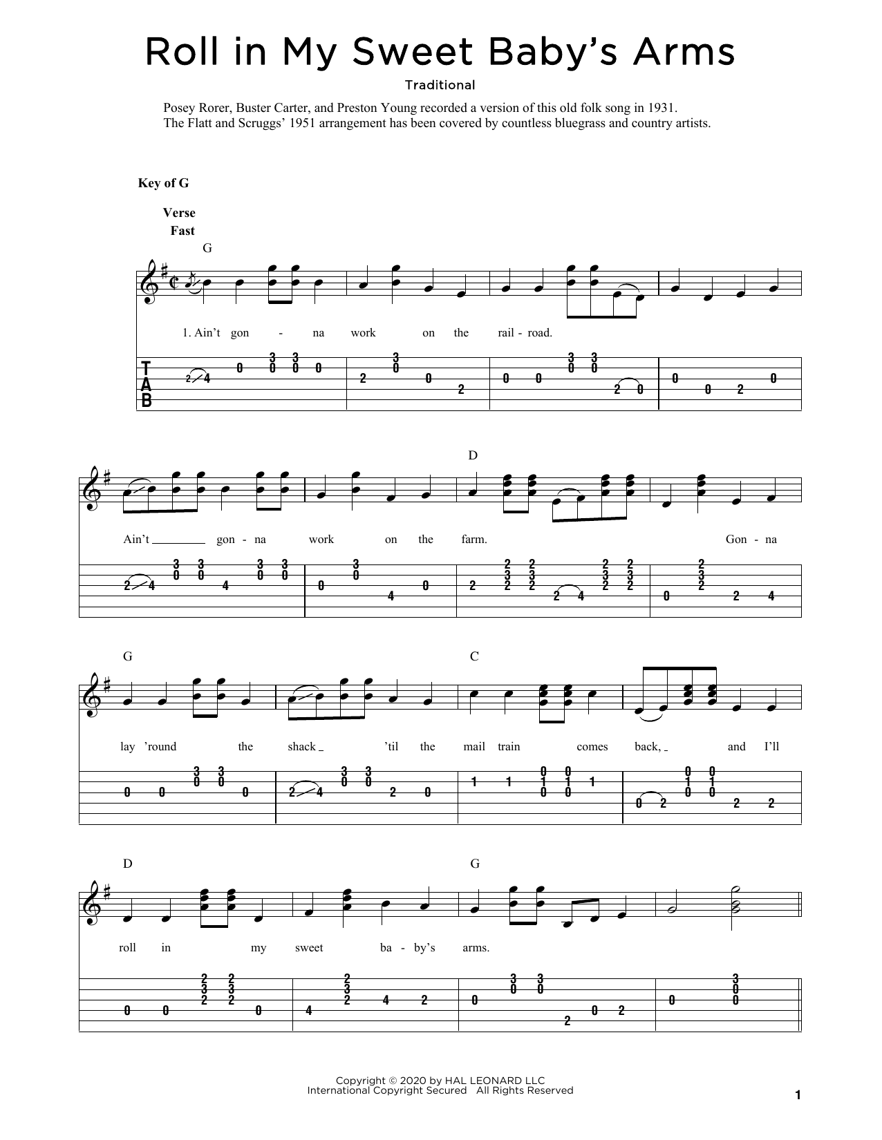 Produktgalerie: Seite 1 von 1 Roll In My Sweet Baby's Arms (arr. Fred Sokolow), Traditional, Gitarre