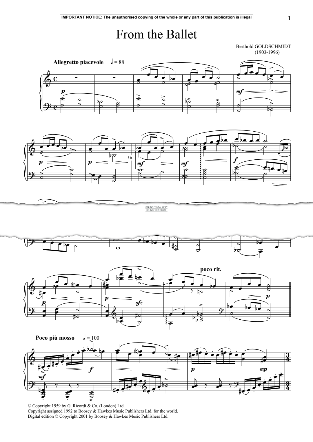 Produktgalerie: Seite 1 von 1 From The Ballet, Berthold Goldschmidt, Klavier