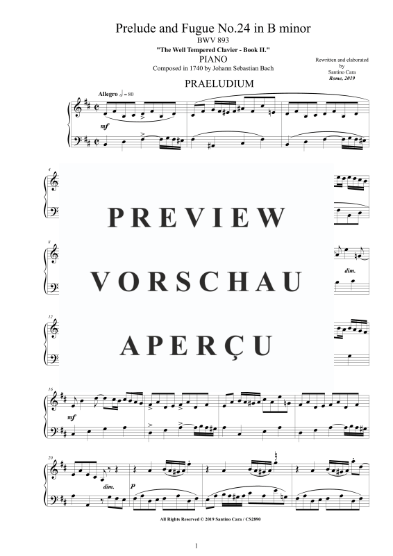 Product gallery: Page 2 of 8 Prelude and Fugue No. 24 in B minor BWV 893, , Solo Piano