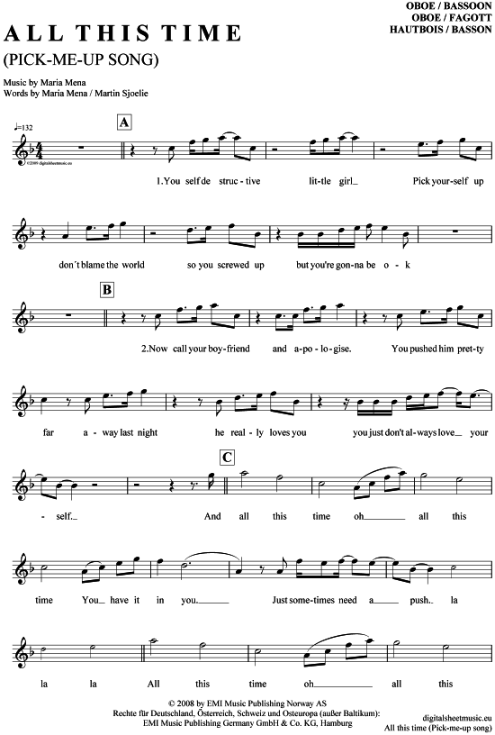 Produktgalerie: Seite 1 von 4 All this time (Pick-Me-Up Song) , Mena, Maria,  (Oboe/Fagott)
