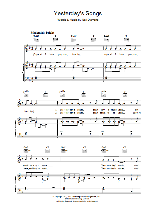 Produktgalerie: Seite 1 von 1 Yesterday's Songs, Neil Diamond, Gesang, Gitarre, Klavier