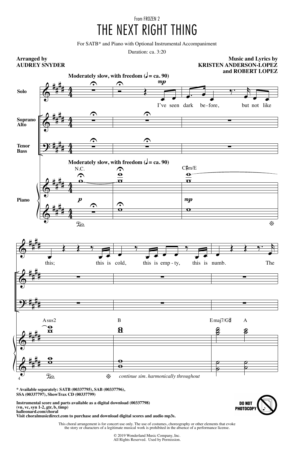 Produktbild zu: The Next Right Thing (from Disney's Frozen 2) (arr. Audrey Snyder)