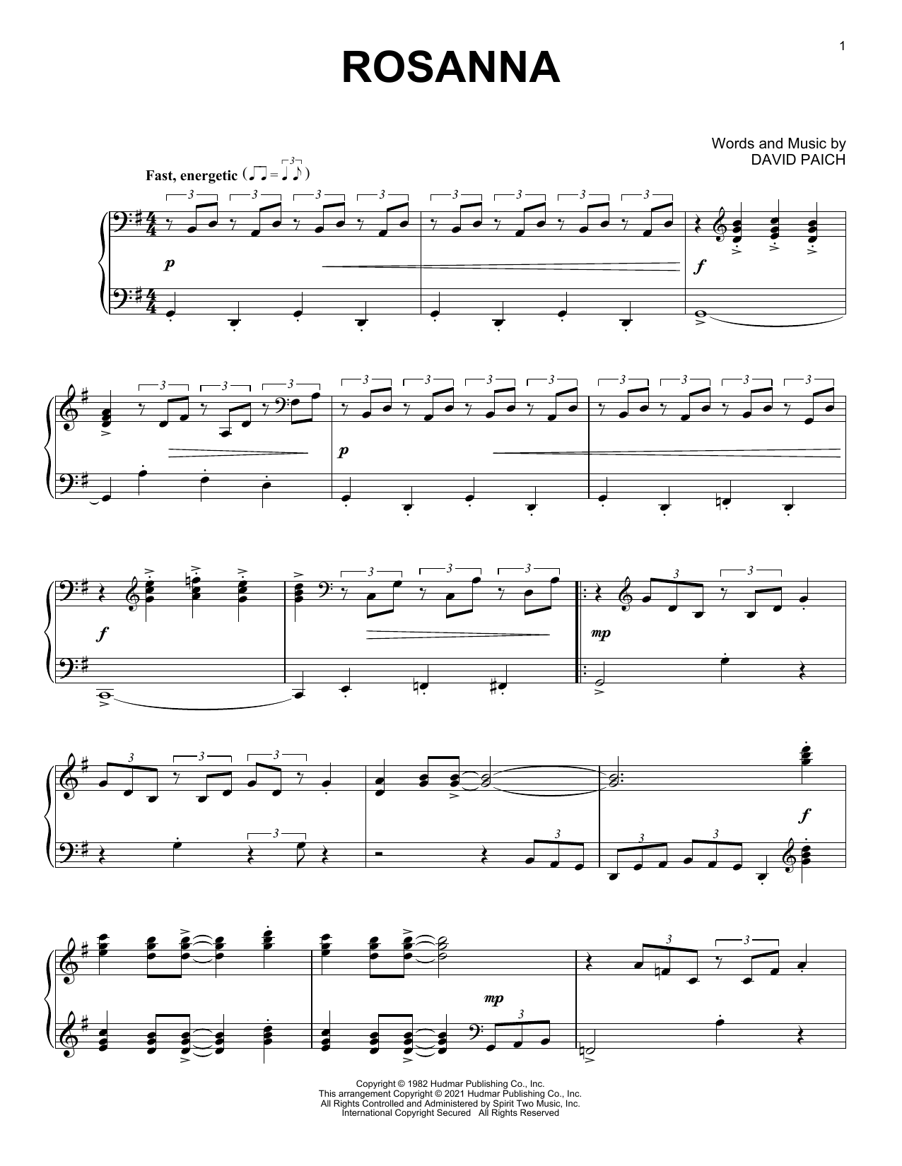 Product gallery: Page 1 of 1 Rosanna [Classical version] (arr. David Pearl), Toto