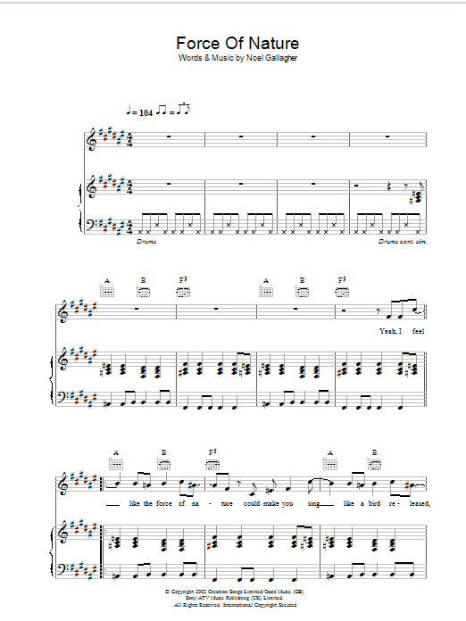 Produktgalerie: Seite 1 von 1 Force Of Nature, Oasis, Gesang, Gitarre, Klavier