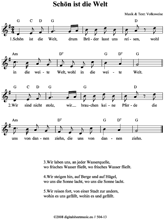 Liedtext Schön Ist Es Auf Der Welt Zu Sein Schön ist die Welt - Noten von volkstümlich - 504-13 | notendownload