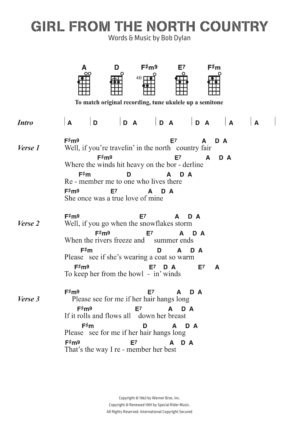 Produktgalerie: Seite 1 von 1 Girl From The North Country, Bob Dylan, Gesang, Gitarre, Klavier