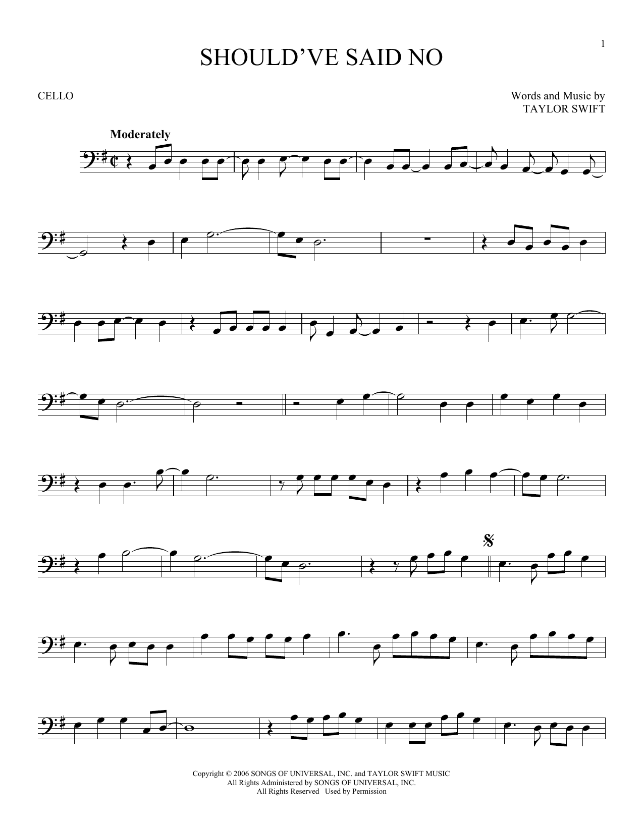 Produktgalerie: Seite 1 von 1 Should've Said No, Taylor Swift, Violoncello