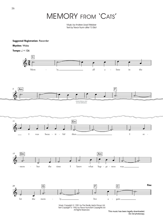 Produktgalerie: Seite 1 von 1 Memory (from 'Cats'), Andrew Lloyd Webber, Gesang, Keyboard