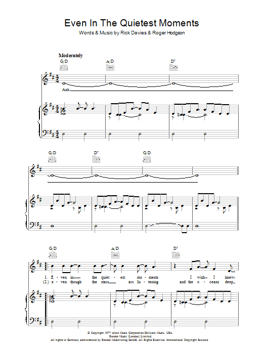 Produktgalerie: Seite 1 von 1 Even In The Quietest Moments, Supertramp, Gesang, Gitarre, Klavier