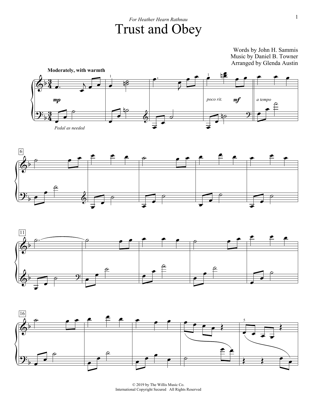 Produktbild zu: Trust And Obey (arr. Glenda Austin)