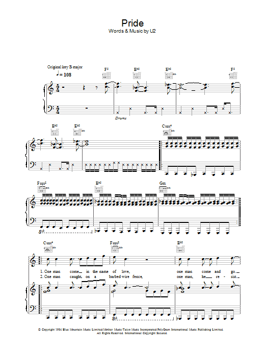 Produktgalerie: Seite 1 von 1 Pride (In The Name Of Love), U2, Gesang, Gitarre, Klavier