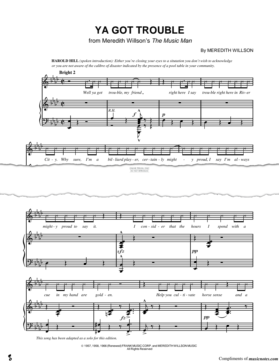 Produktgalerie: Seite 1 von 1 Ya Got Trouble, Meredith Willson, Gesang, Klavier