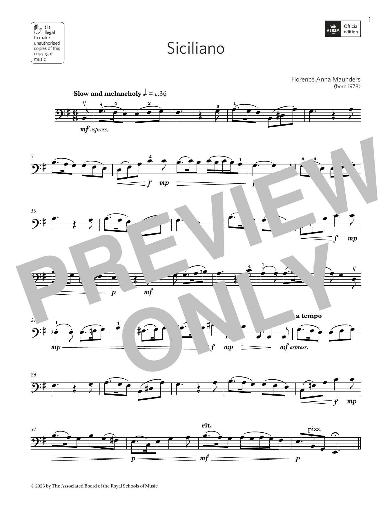Produktgalerie: Seite 1 von 1 Siciliano (Grade 4, B12, from the ABRSM Double Bass Syllabus from 2024), Florence Anna Maunders, Kontrabass
